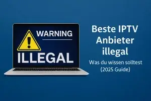 IPTV Anbieter im Vergleich 2025 – Bærbar datamaskin med forskjellige IPTV-apper på Bildschirm